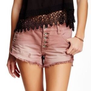 Free People Runaway Slouch Button Fly Raw Edge Distressed Shorts Mauve Size: 27